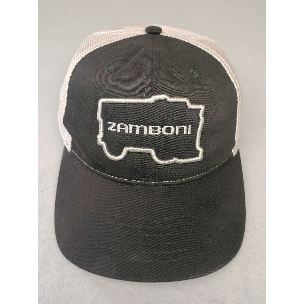 Zamboni Trucker Hat Black Grey Mesh Snapback Embroidered Logo Hockey Cap